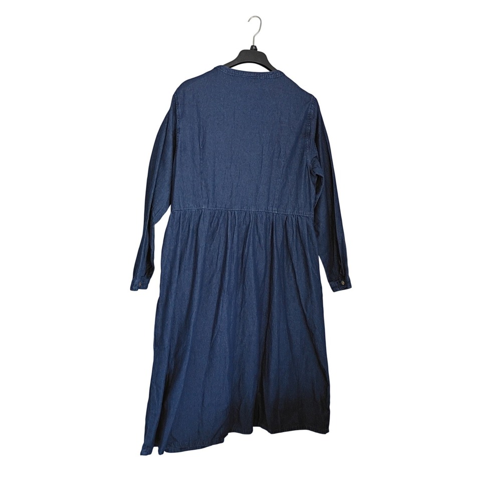 Blue Denim Cottagecore Button Front Midi Shirt Dress w/ Pockets 2XL 75% Cotton - Picture 10 of 13